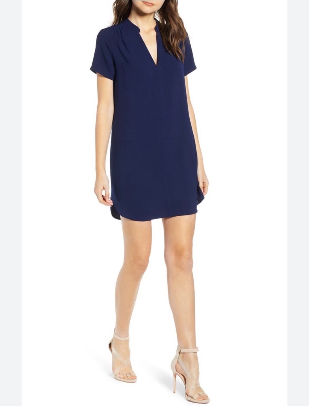 All in Favor Navy Split-Neck Mini Shift Dress, Size XXL